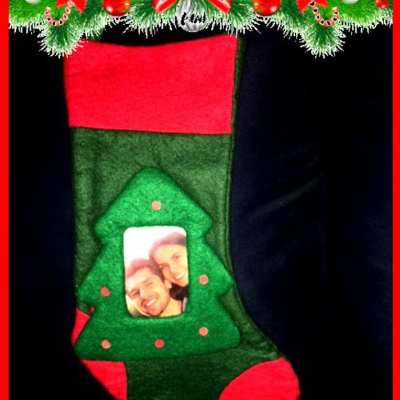 CUTE CHRISTMAS STOCKING WITH PHOTO HOLDER TO DISPLAY YOUR LOVED ONES. NEW - Picture 1 of 2